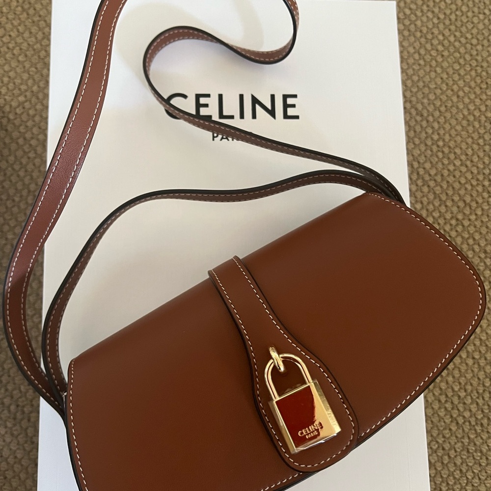 Celine Brown Leather Shoulder Bag with Gold Hardware